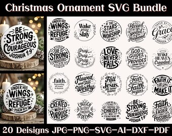 Faith Christmas Ornament SVG Bundle: Religious Round Sign Cut Files