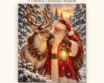 Santas Companion Digital Wall Art, Reindeer Portrait, Christmas Printable, Winter Home Decor
