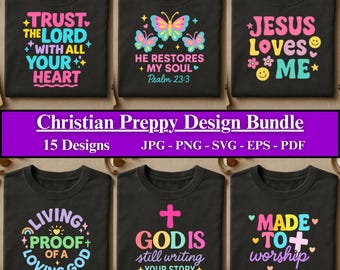 Preppy Christian SVG Bundle Faith Designs Shirts Cricut PNG Digital Download