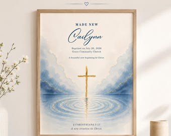 Personalized Baptism Print Digital Download, Custom Name Christian Gift, Watercolor Cross Keepsake