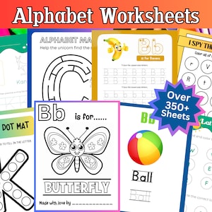 Preschool worksheet printables, learning bundles, PreK worksheets, printable activity sheets, kindergarten workbook, homeschool worksheets.