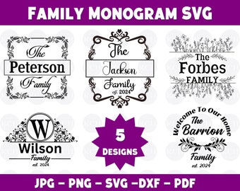 Familjenamnsmonogram SVG-paket: Bröllopslogotyp, kransdesigner (digital nedladdning)