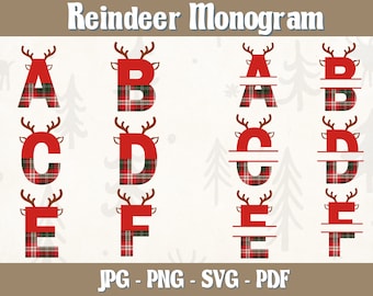 Rentier Monogramm SVG Bundle: Urlaub Familienname Design (Digitaler Download)