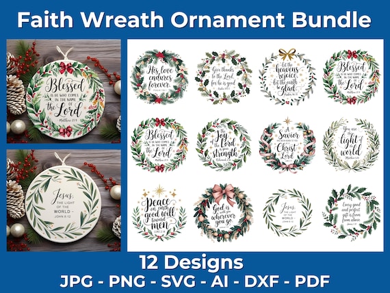 Faith Wreath Bundle for Christmas, Christian Clipart, Bible Verse Ornaments