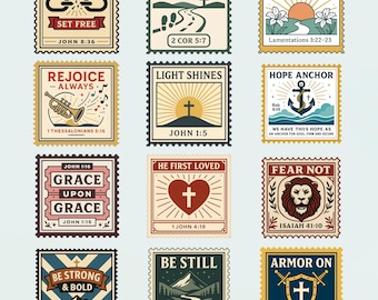 Clipart de sello cristiano vintage • Paquete PNG de Escrituras para sublimación
