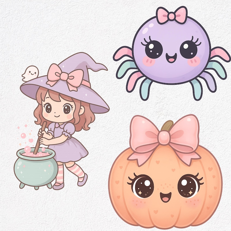 Kawaii Halloween Clipart Bundle | 13 Pastel Ghost SVG PNG for Cricut ...