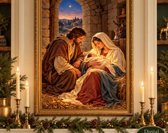 Heavens Gift Nativity Wall Art, Digital Download, Holy Family, Christian Christmas Decor