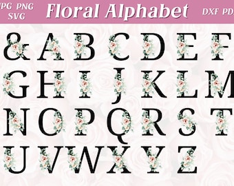 Alfabeto floreale SVG PNG: lettere di fiori ad acquerello (download digitale)