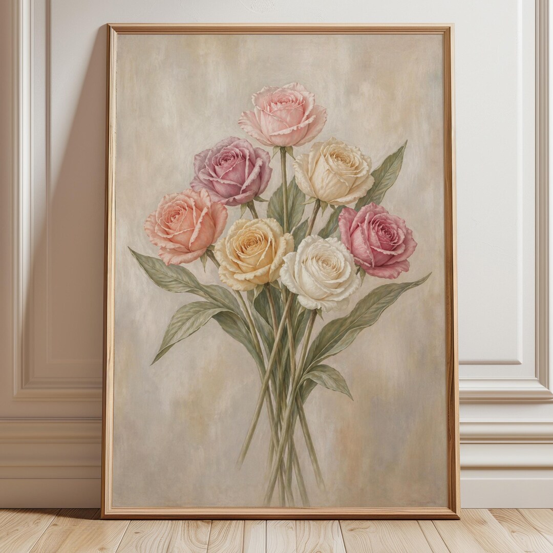Vintage Rose Bouquet Wall Art Print, Romantic Floral Printable Decor - Etsy