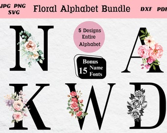 Floral Alphabet SVG PNG: Watercolor Flower Letters (Digital Download)
