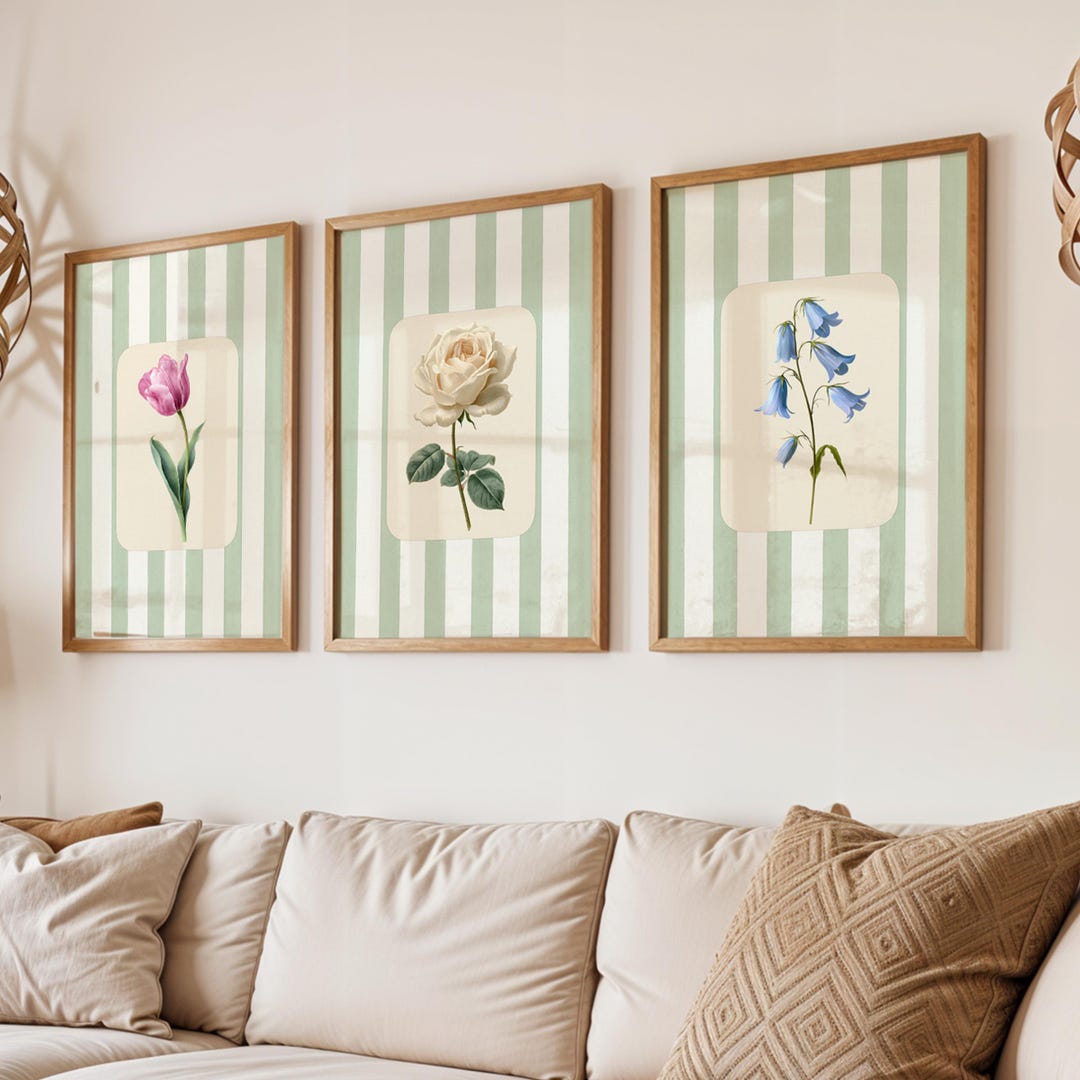 Sage Green Wall Art Set of 3, Botanical Floral Prints, Neutral Bedroom ...
