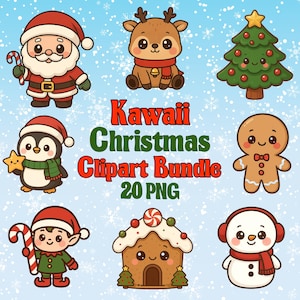 Kawaii Christmas Clipart Bundle PNG | christmas clipart bundles | cute christmas png | kawaii christmas | vintage christmas png