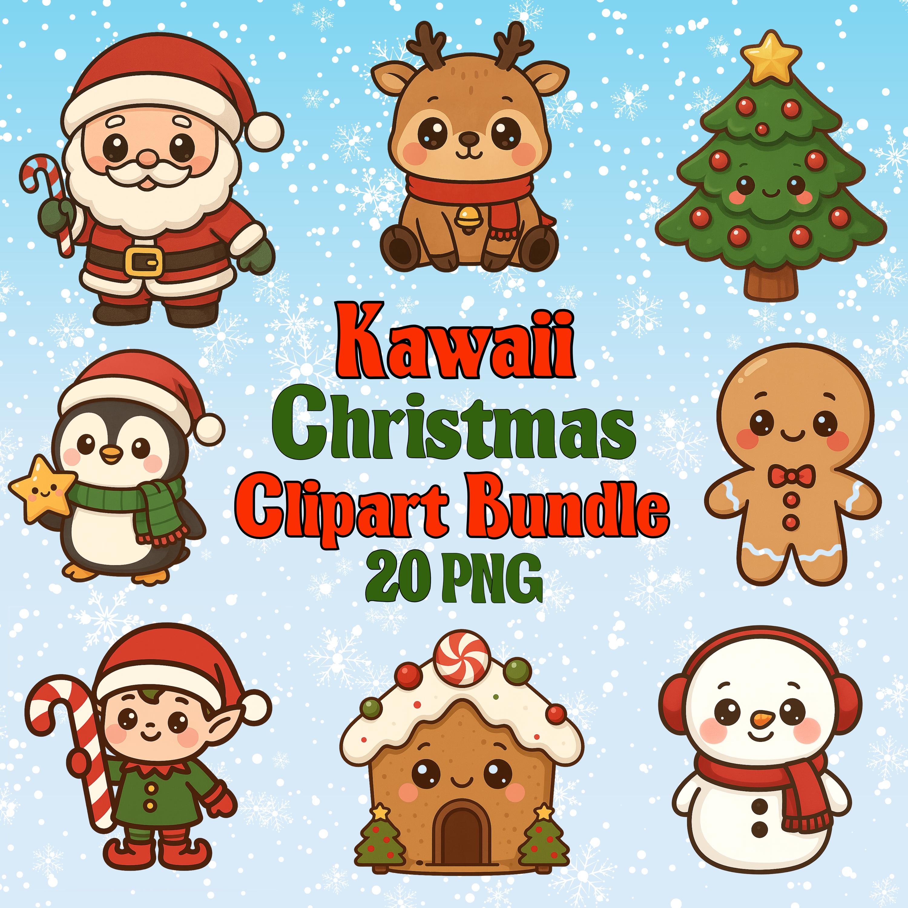Kawaii Christmas Clipart Bundle PNG | Christmas Clipart Bundles | Cute ...
