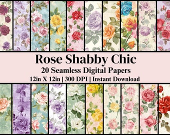Shabby Chic Rose Digital Paper: Vintage Floral Designs (JPG, PNG, PDF)