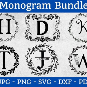 Monograma de apellido, monograma de apellido SVG, paquete de monogramas SVG, monograma SVG para Cricut, archivos de corte láser de monograma, monograma de San Valentín SVG
