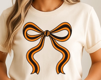 Halloween Coquette Bow PNG SVG, Orange Black Sublimation Shirt Design