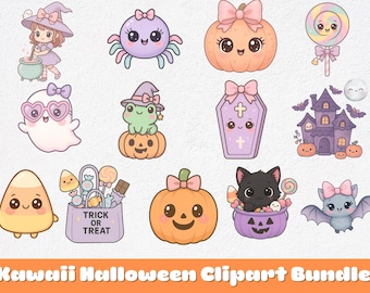 Kawaii Halloween Clipart Bundle | 13 Pastel Ghost SVG PNG for Cricut Sublimation Stickers