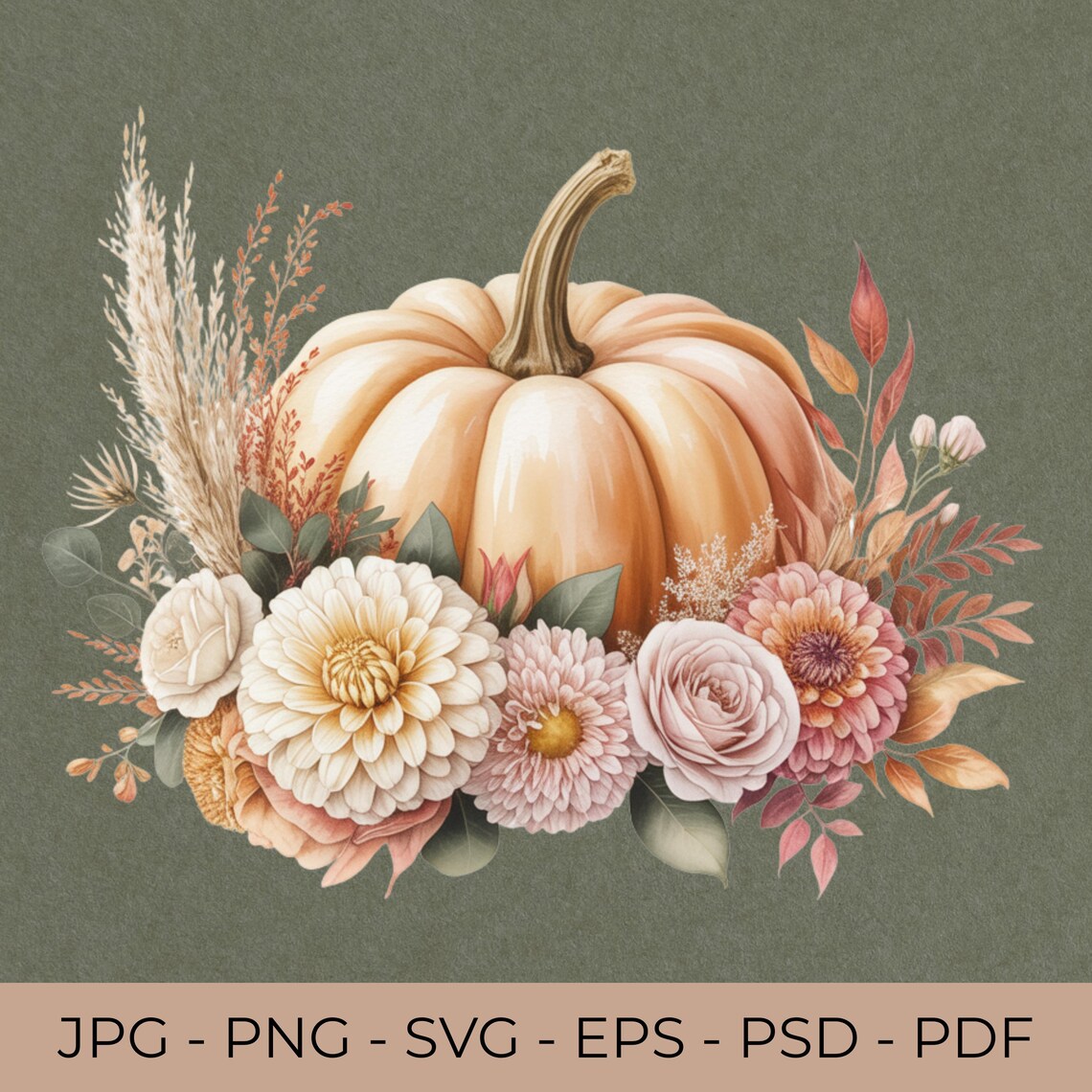 Boho Floral Pumpkin SVG: Fall Thanksgiving Clipart (digital Download ...