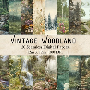 Vintage Woodland Digital Paper: Seamless Forest Patterns (PNG, JPG, PDF)