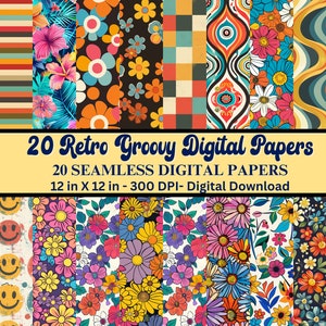 Papier numérique rétro, papier numérique groovy, papier numérique vintage, papier numérique groovy rétro, papier numérique pastel, pastel groovy