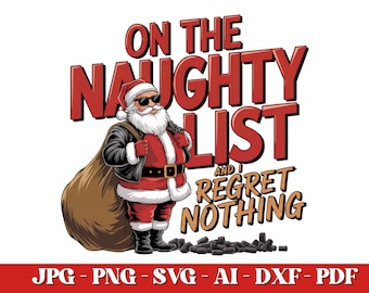 Naughty List Santa PNG SVG, Retro Christmas Design (Digital Download)