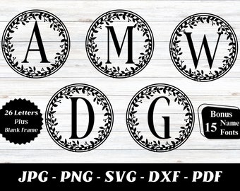 Kranz Monogramm SVG Bundle: Familiennamen Schriftarten (Digitaler Download)