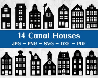 Dutch Canal House Silhouette Collection, Instant Download, Building Graphics, Cricut Cut Files