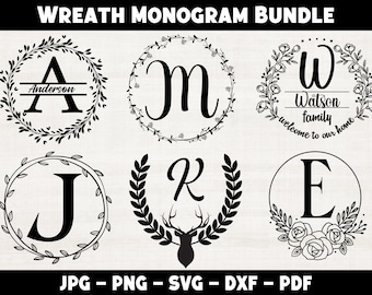Kranz Monogramm SVG Bundle: Familienname Laser Cut Files (Digitaler Download)