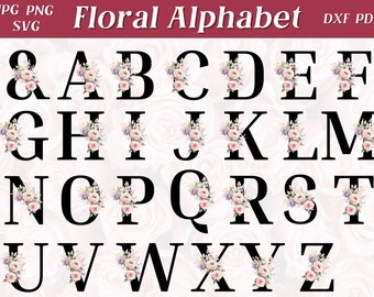 Alfabeto floreale SVG PNG: monogramma con lettera ad acquerello (download digitale)