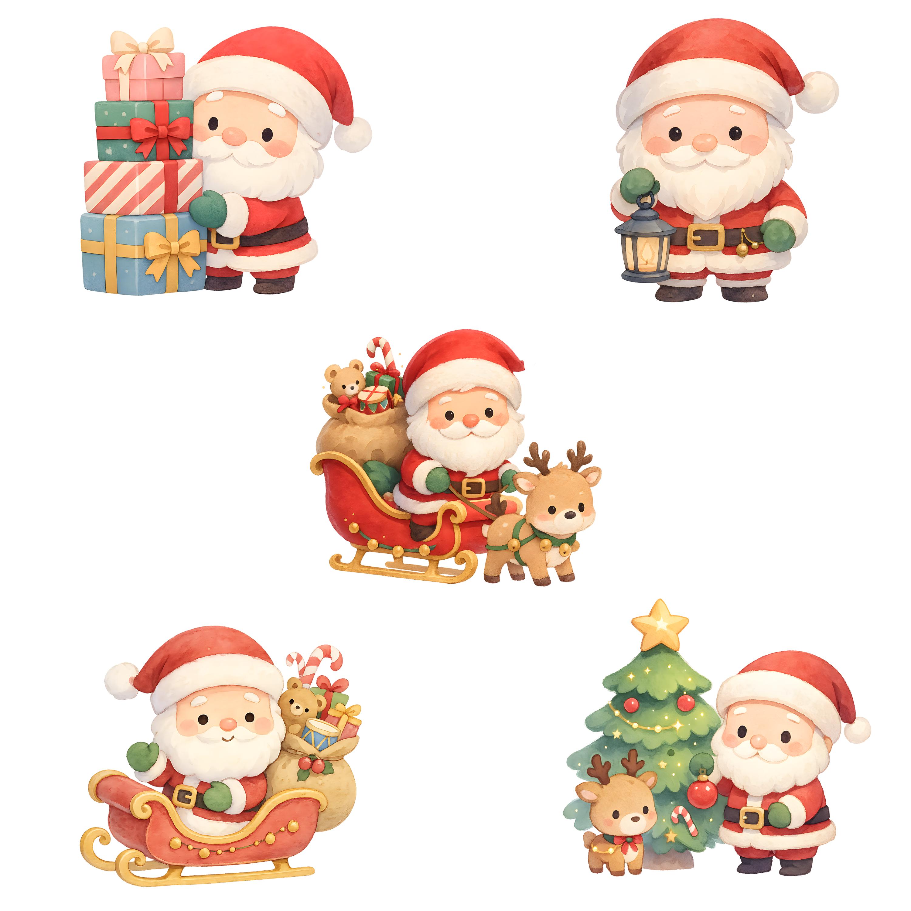 Cute Christmas Mega Bundle – 66 Png Clipart | Kawaii Santa, Reindeer ...
