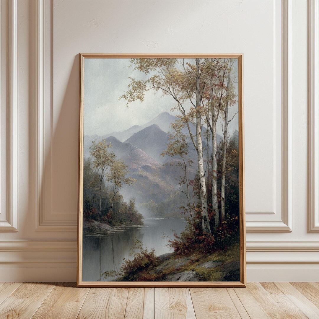 Fall Lake & Mountain Watercolor Printable | Autumn Landscape Wall Art ...