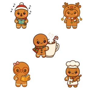 Kawaii Christmas Clipart Bundle – 56 PNG Cute Santa, Reindeer, Elf ...