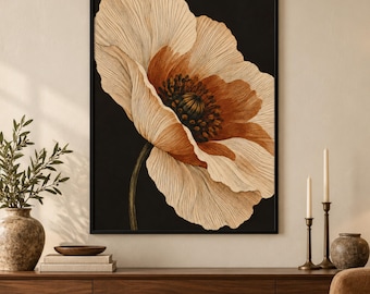 Burnt Sienna Poppy Wall Art, Vintage Botanica, Floral Print, Moody Home Decor