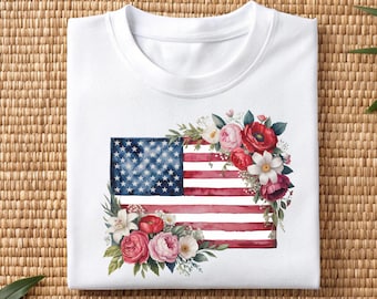 Floral American Flag PNG: Patriotic USA Design (Digital Download)