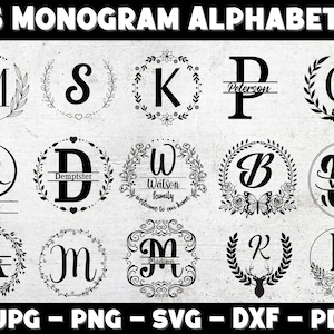 Monograma de apellido, monograma de apellido SVG, paquete de monogramas SVG, monograma SVG Cricut, archivos de corte láser de monograma, monograma de corona SVG