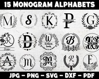 Family Name Wreath Monogram SVG Bundle (15 Designs)
