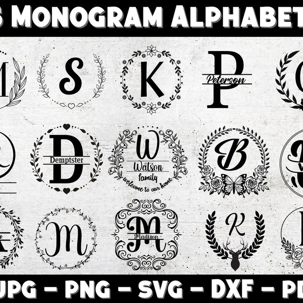 Family Name Monogram, Family name monogram svg, monogram svg bundle, monogram svg cricut, monogram laser cut files, Wreath Monogram svg