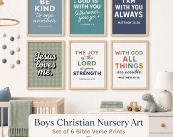 Boys Christian Nursery Art: Bible Verse Prints, Set of 6 (Digital Download