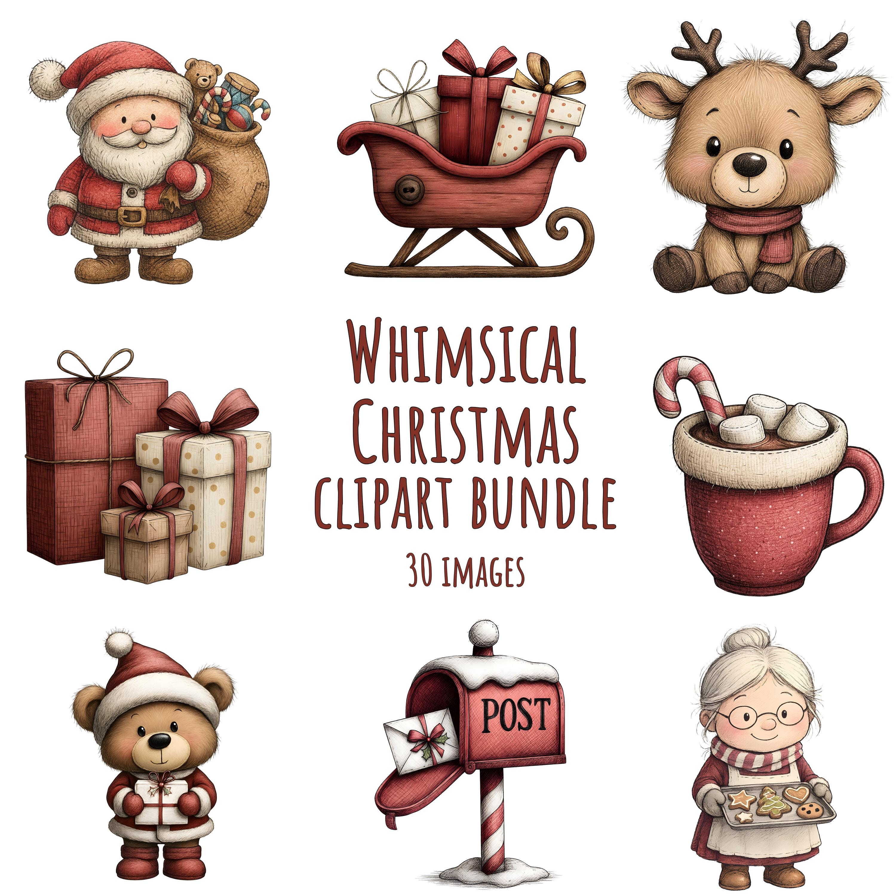 Mega Christmas Clipart Bundle 490+ PNG | Cute Santa, Elves, Reindeer ...