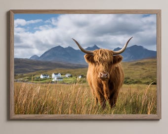 Highland Cow Wall Art Printable, Scottish Countryside Print, Rustic Farmhouse Decor