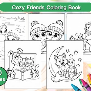 Cozy Coloring Books, hand drawn coloring page, cute cozy coloring book digital download, bold and easy coloring book digital download