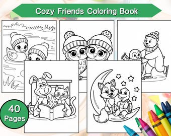 Cozy Coloring Books, hand drawn coloring page, bold and easy book digital download