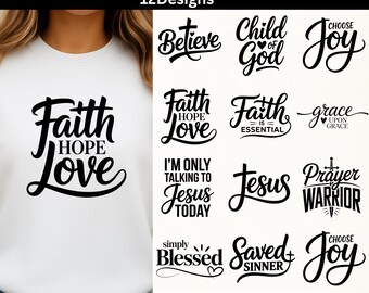 Paquete de archivos SVG y PNG cristianos, citas de fe para camisetas, diseños para Cricut y Silhouette