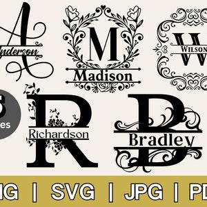 Family name monogram, monogram svg bundle, monogram alphabet svg, wedding monogram logo, svg monogram fonts, wreath monogram,  Monogram SVG