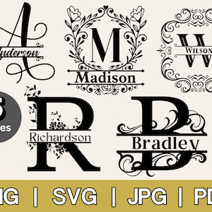 Family name monogram, monogram svg bundle, monogram alphabet svg, wedding monogram logo, svg monogram fonts, wreath monogram,  Monogram SVG