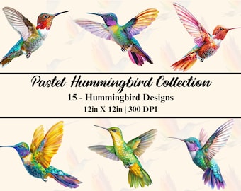 Imágenes prediseñadas de colibrí en acuarela, pájaro en formato PNG pastel para sublimación.