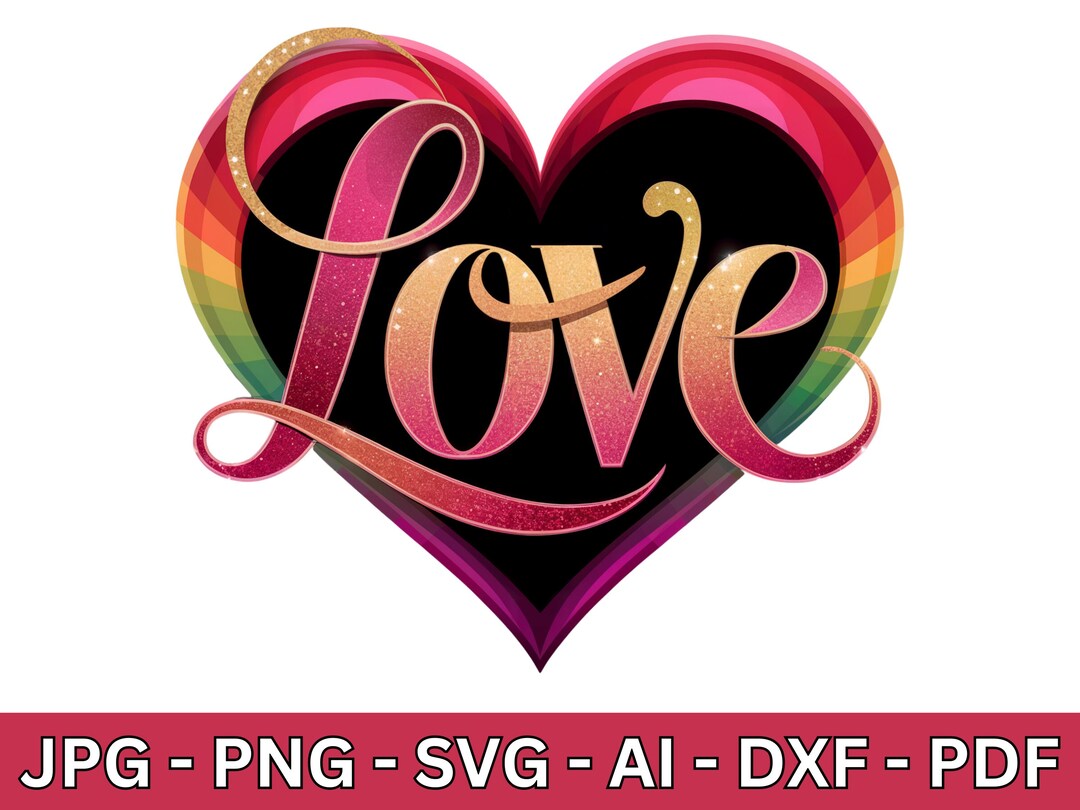 Retro Valentine Love Heart PNG SVG: Glitter Design (digital Download ...