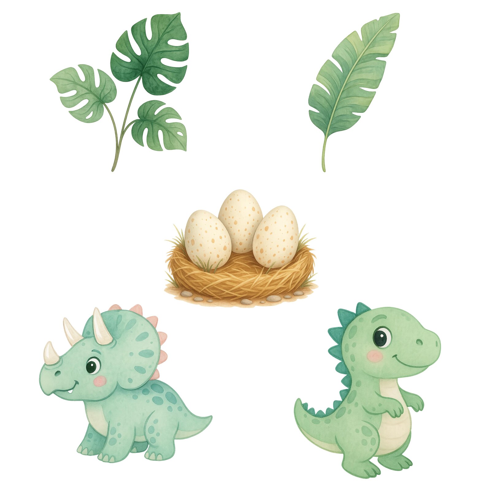 Cute Dinosaur Clipart Bundle PNG | Dinosaur Watercolor Clipart | Cute ...