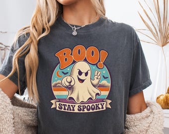 Retro Ghost Halloween Shirt, Comfort Colors, Vintage Fall Tee