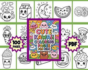 Kawaii Coloring Pages, Easy Bold Coloring pages, Kids Coloring pages, Cute Kawaii Coloring Pages for Kids,Cute Animals, Food & Characters